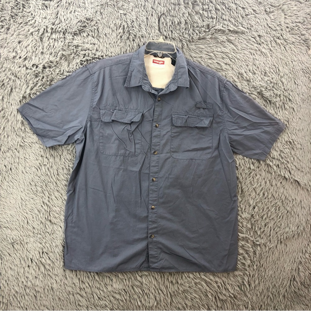 Wrangler Shirt Mens Xl Pockets Button Up Blue Short Sleeve Rodeo Western